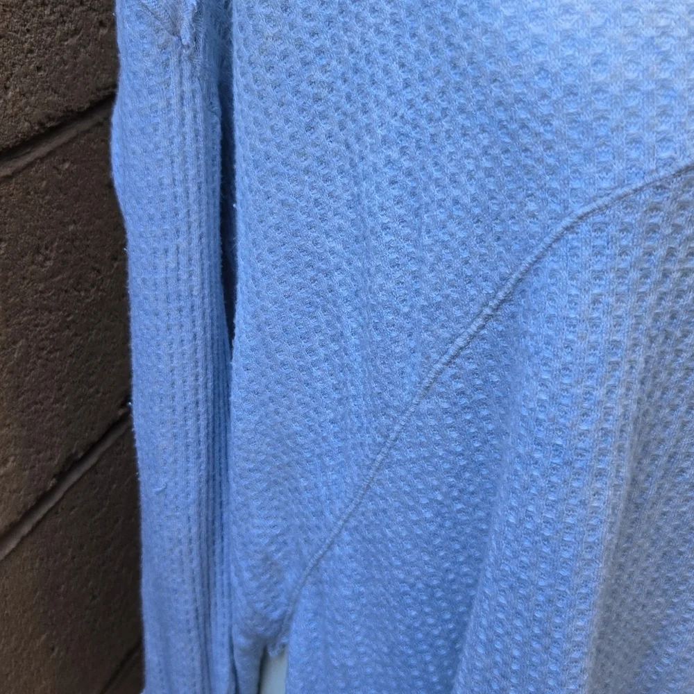 Free People Raw Hem Baby Blue Flowy Long Sleeve Thermal Top
